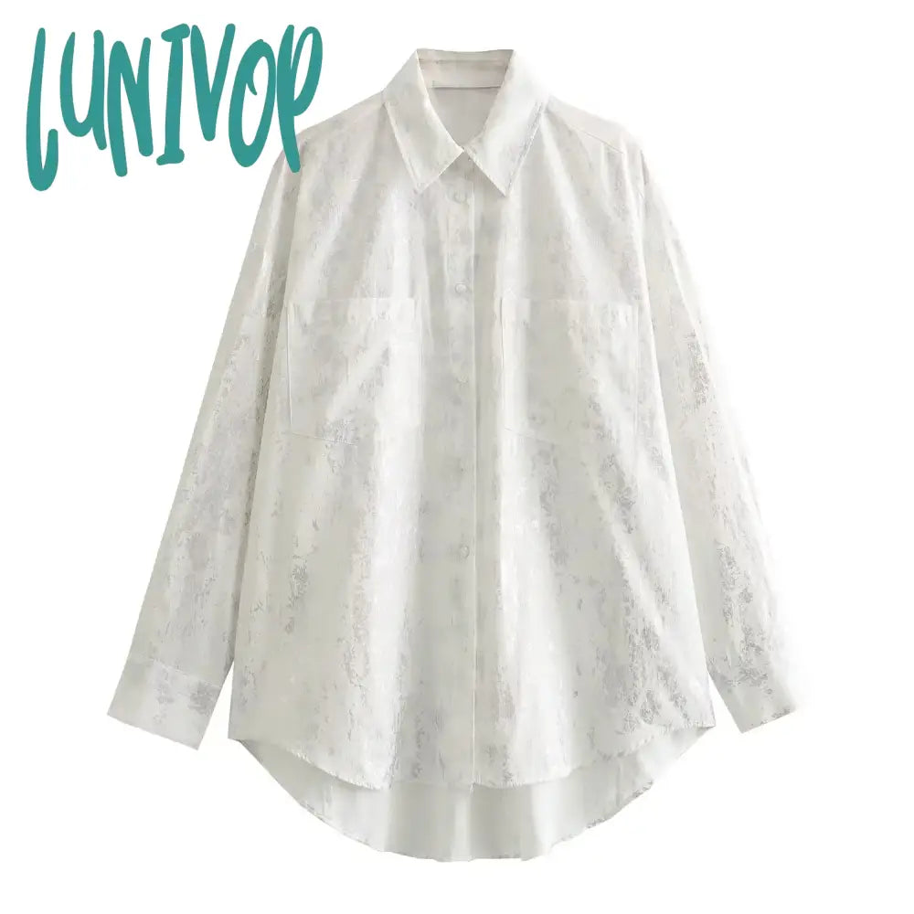 Lunivop Metal Series Poplin Shirt Women New Long Sleeve Button Up Lapel Collar Pocket White Blouse Female Elegant Fashion Blouses