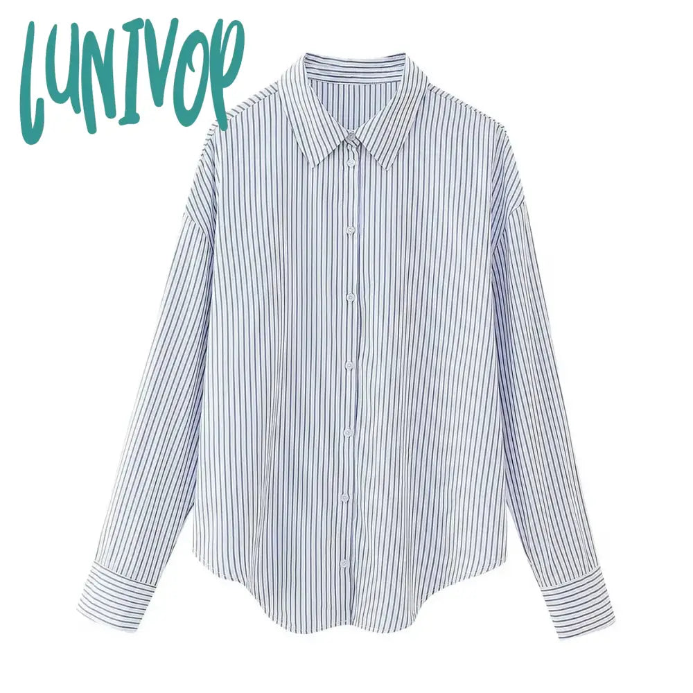 Lunivop New Chic Striped Long Sleeve Shirt Classic Simple Single Breasted Lapel Collar Blouse Women Fashion Casual Blouses 2024 Spring