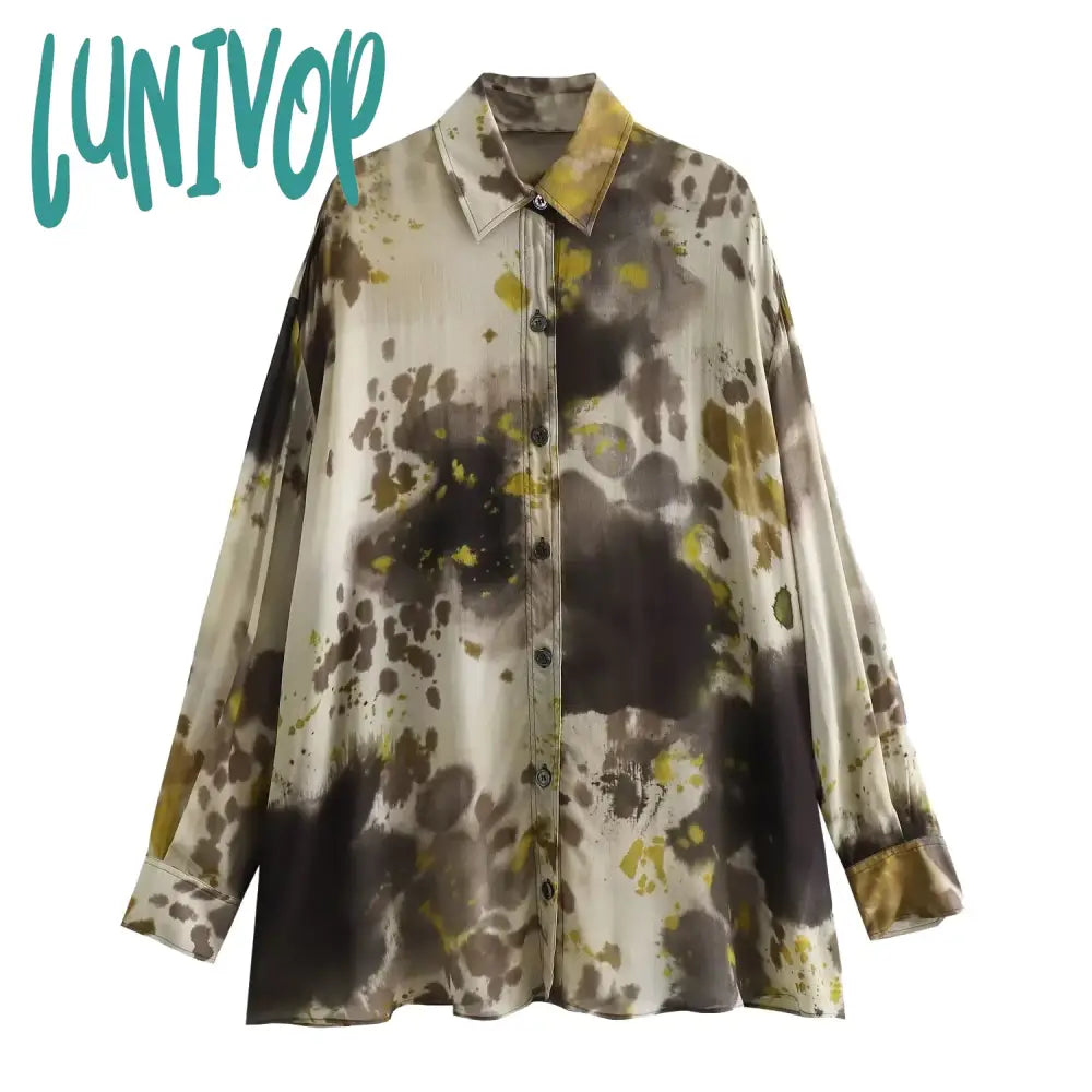 Lunivop Printed Tie Dye Blouse Vintage Fashion Long Sleeve Lapel Collar Button Shirts Women 2024 New Spring Loose Casual Blouses Tops