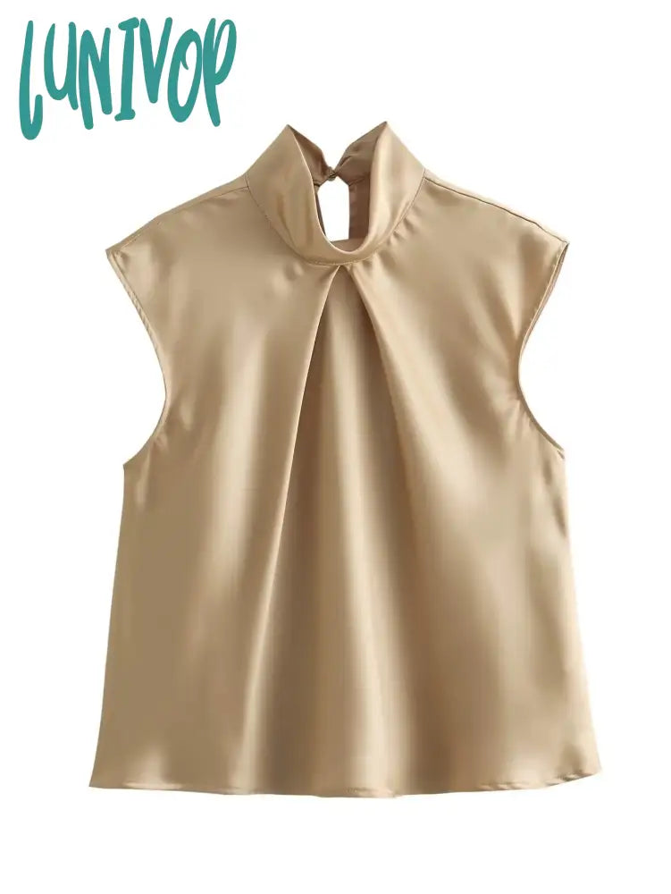 Lunivop Sleeveless Satin Blouse Women 2024 New Elegant Fashion O-neck Solid Color Blouses Spring Summer Casual Simple Blouse Female