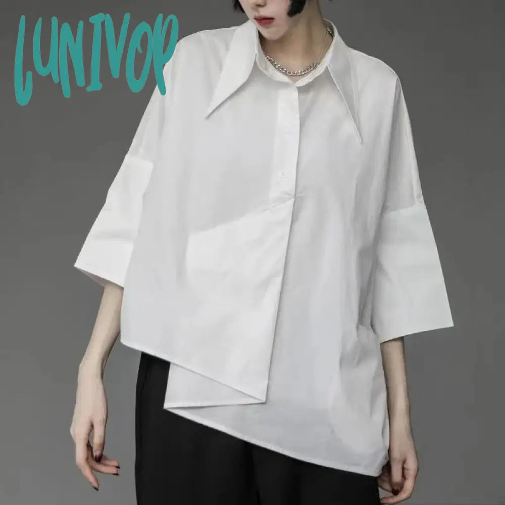 Lunivop Women Shirts Men Gothic y2k Loose Oversize Casual Neutral Irregular Designer Shirts Black Elegant Summer Blouse Japanese Fashion