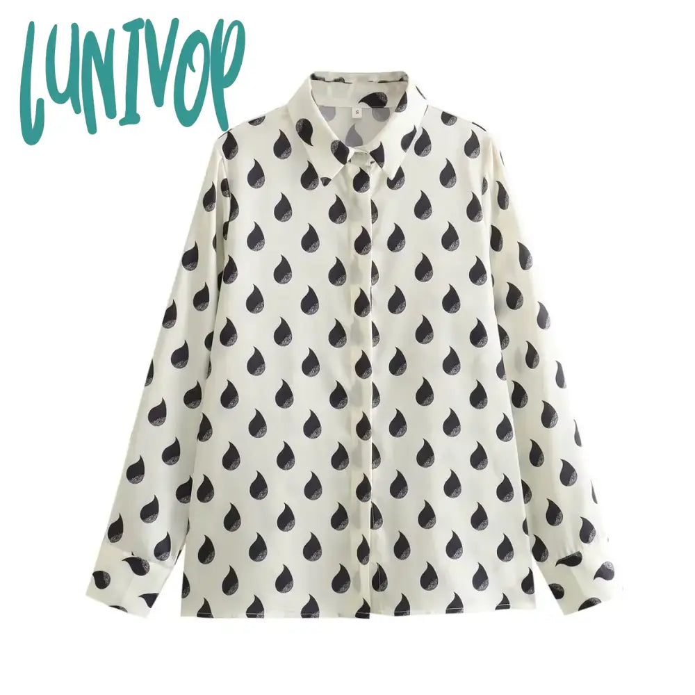 Lunivop Women's Casual Printed Blouses 2024 Spring New Chic Long Sleeve Lapel Collar Button Up Blouse Lady Elegant Fashion Shirt Tops