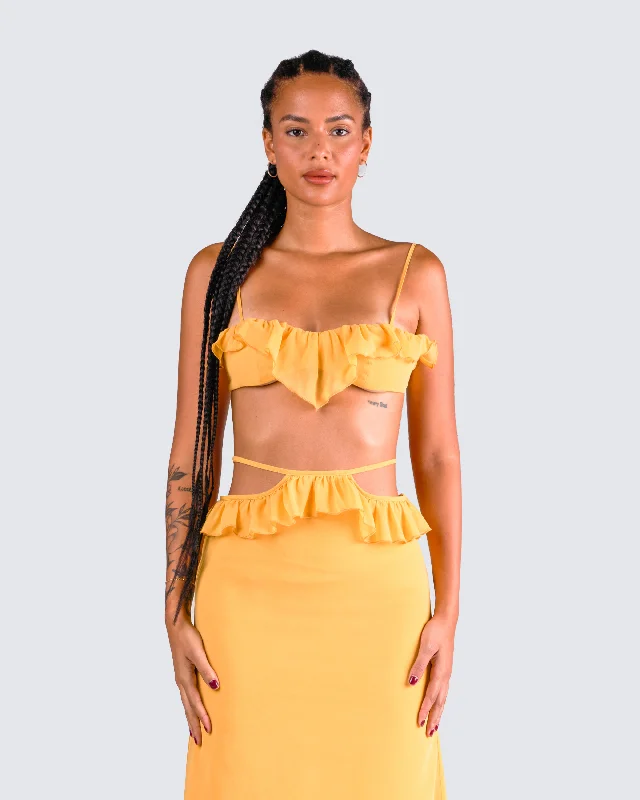 Lyra Yellow Ruffle Cropped Top