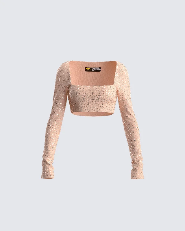 Maze Nude Rhinestone Crop Top