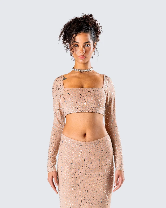 Maze Nude Rhinestone Crop Top