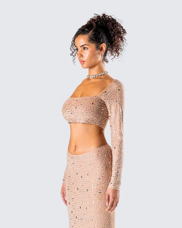 Maze Nude Rhinestone Crop Top