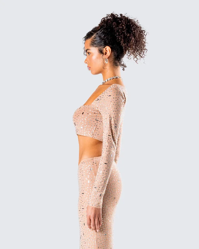 Maze Nude Rhinestone Crop Top