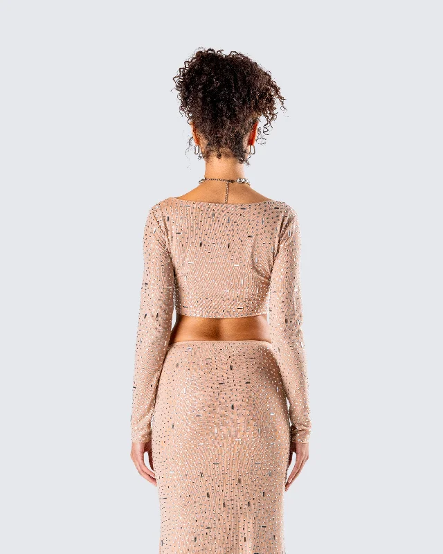 Maze Nude Rhinestone Crop Top