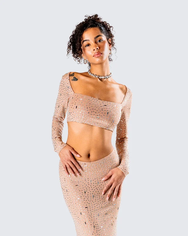 Maze Nude Rhinestone Crop Top