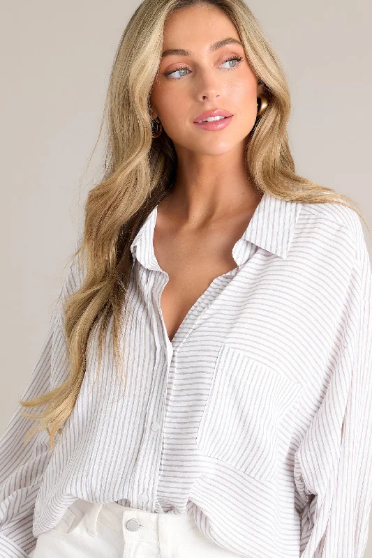 Metro Motion White Stripe Button Front Top