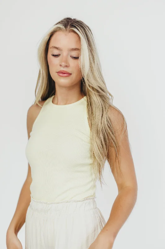 Mindy High Neck Ribbed Tank in Banana