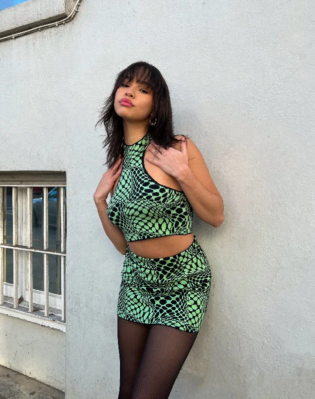 Molisa Crop Top in Geo Polka Arcadian Green