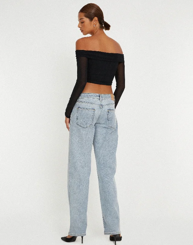 Nagini Long Sleeve Bardot Crop Top in Black