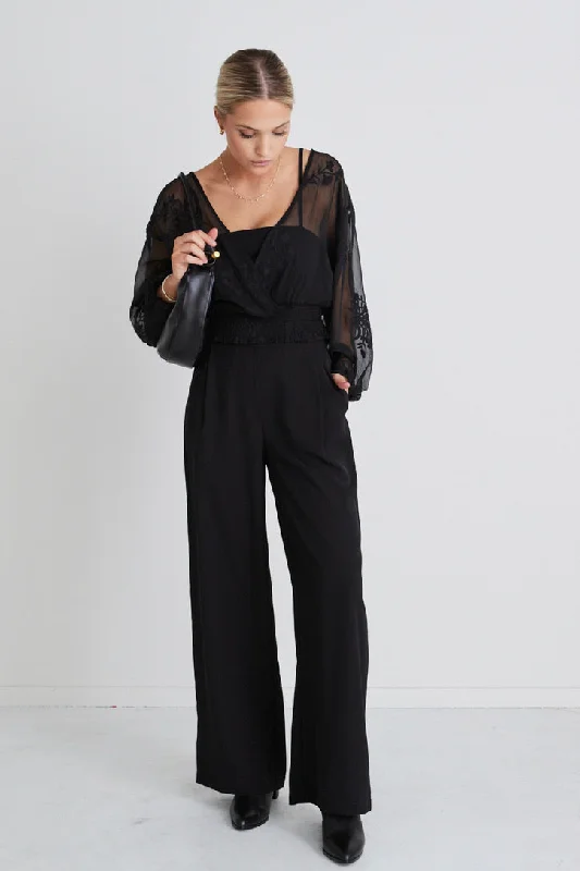 Nightfall Black Embroidered Sheer Cropped Ls top