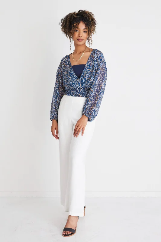 Nightfall Ocean Ditsy Sheer Cropped Ls Top