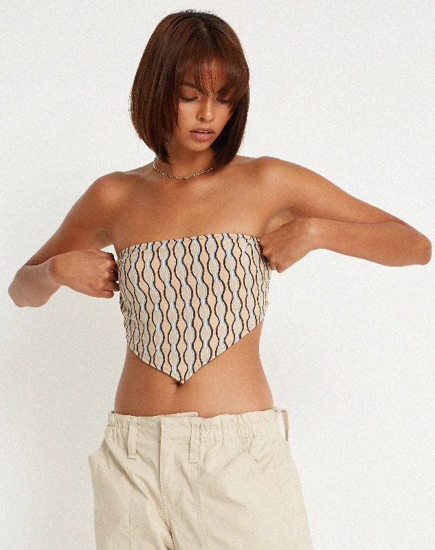 Nolda Crop Top in Preppy Geo Brown