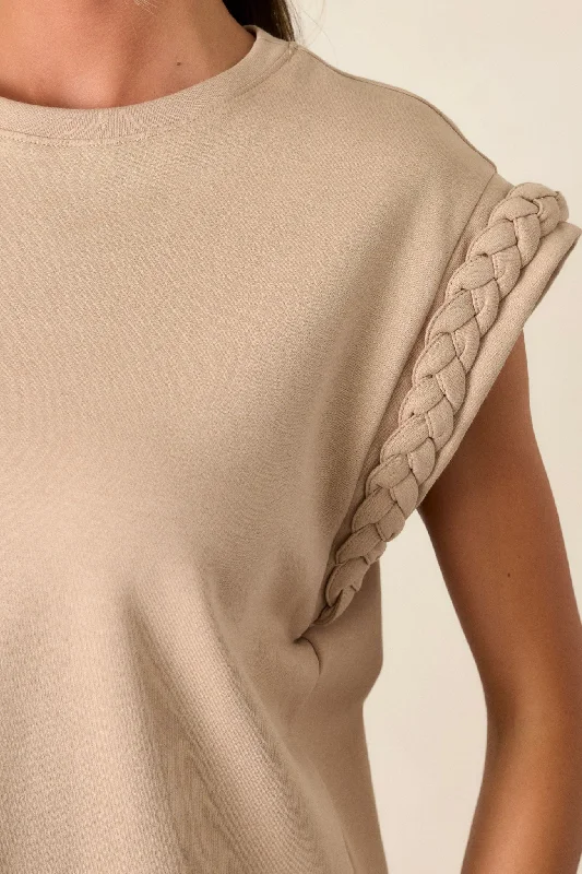 Old Habits Taupe Braided Cap Sleeve Top