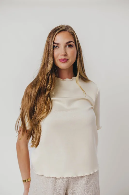 Jemma Butter Modal Mockneck Top with Merrow Edge from P.Cill in Eggshell