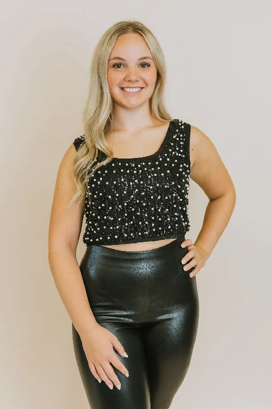 Pearly White Crop Top - Black