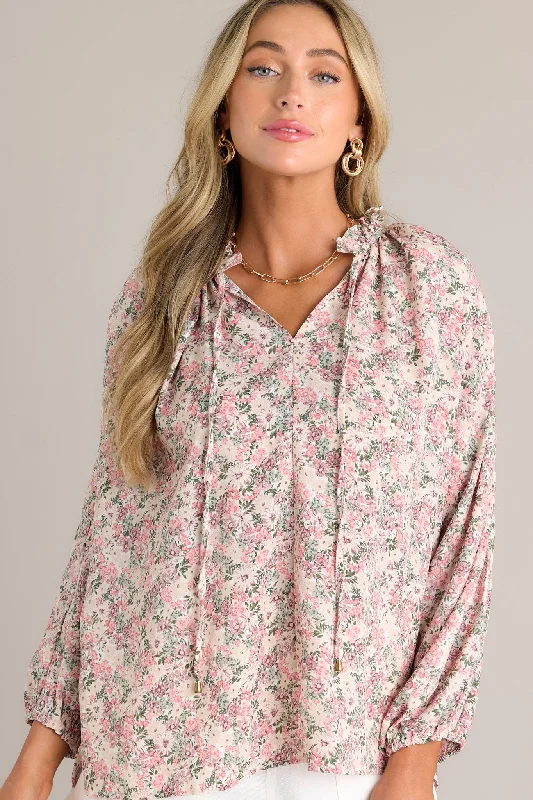 Perfect Harmony Pink Floral Bishop Sleeve Top