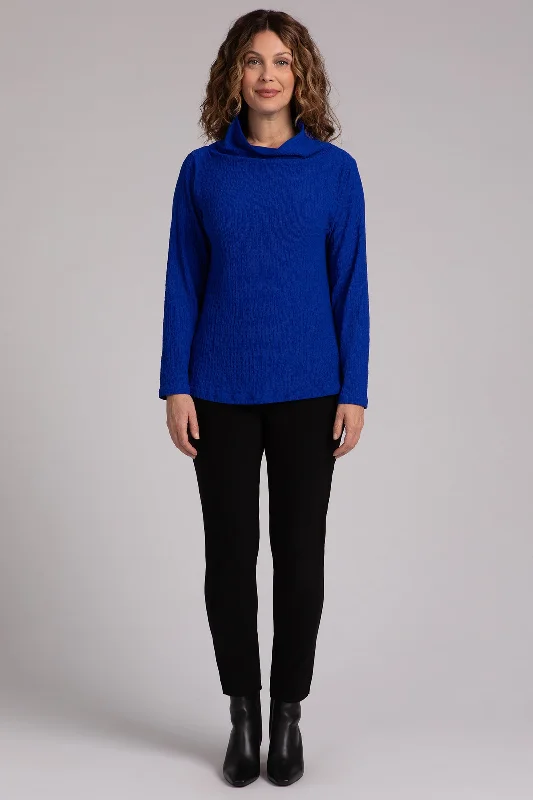 Popcorn Waffle Funnel Neck Top | Lapis