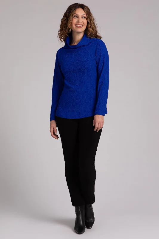 Popcorn Waffle Funnel Neck Top | Lapis