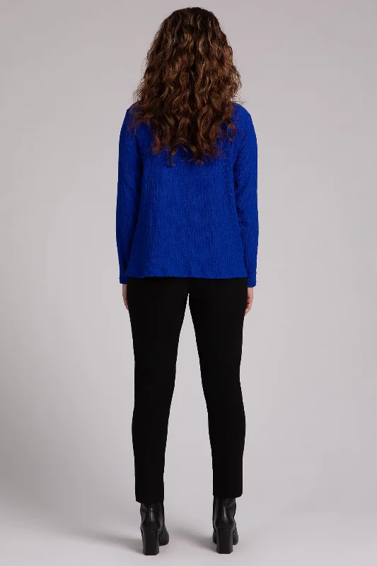 Popcorn Waffle Funnel Neck Top | Lapis