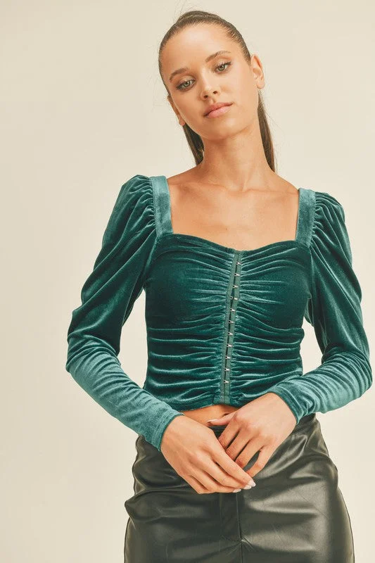 Prima Donna Green Velvet Hook And Eye Closure Crop Top