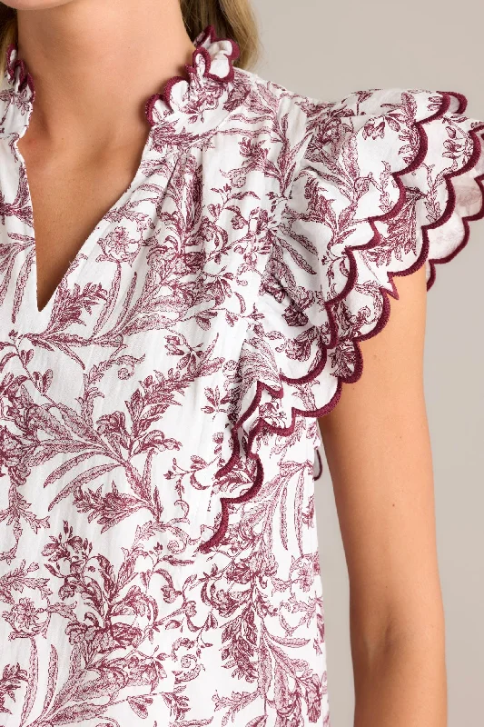 Pure Delight 100% Cotton Burgundy Toile Top