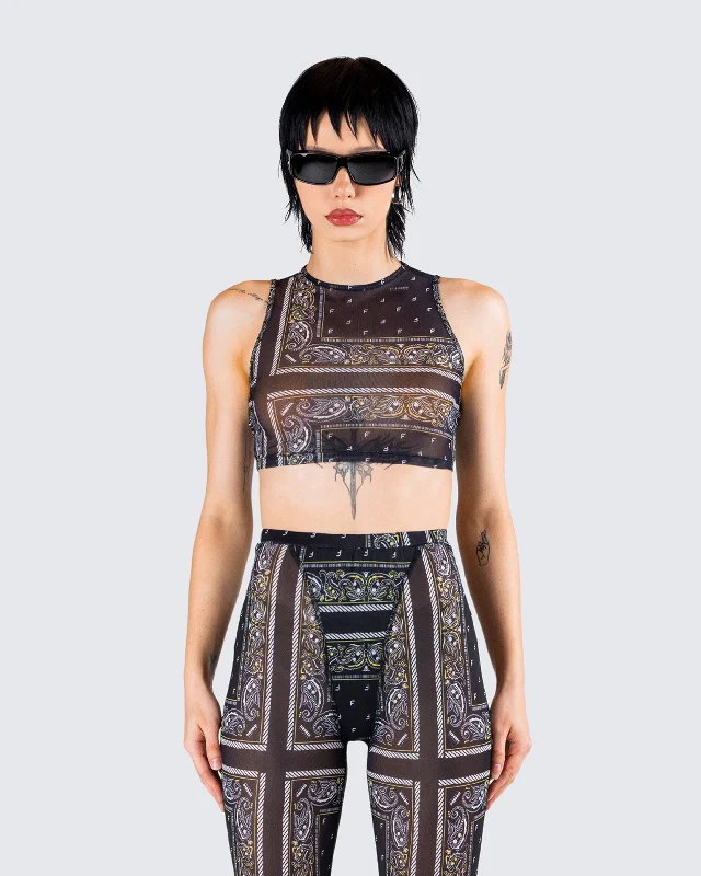 Rikku Black Bandana Mesh Crop Top