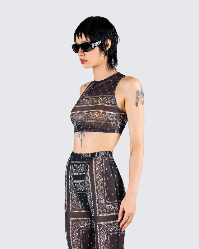 Rikku Black Bandana Mesh Crop Top