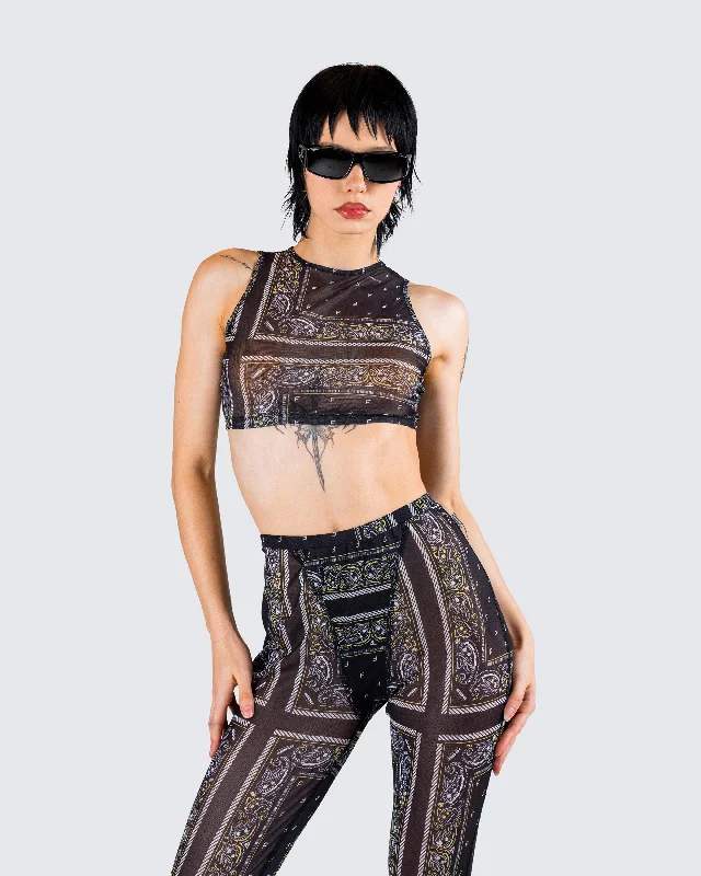 Rikku Black Bandana Mesh Crop Top