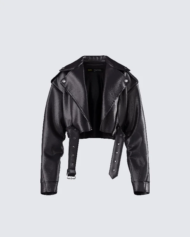 Robyn Vintage Black Cropped Moto Jacket