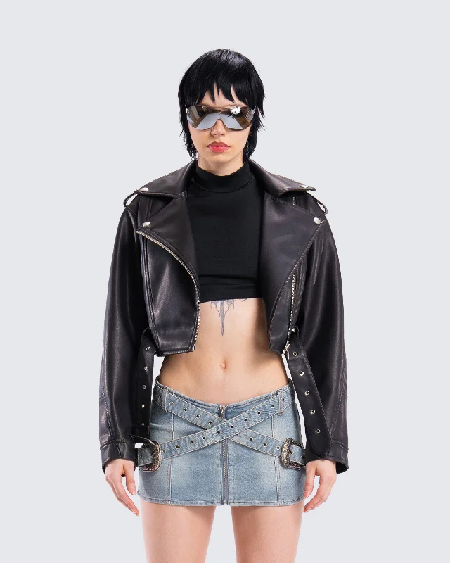 Robyn Vintage Black Cropped Moto Jacket