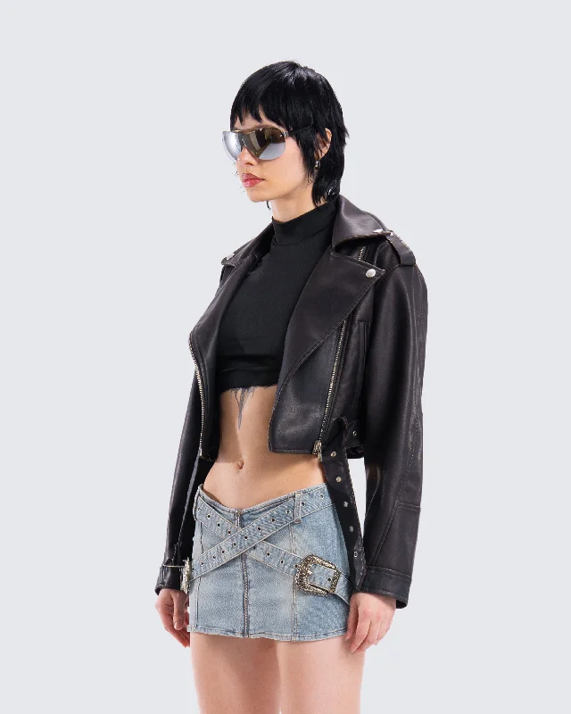 Robyn Vintage Black Cropped Moto Jacket