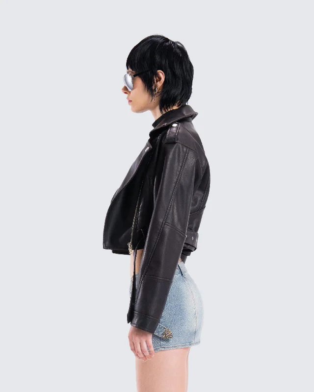 Robyn Vintage Black Cropped Moto Jacket