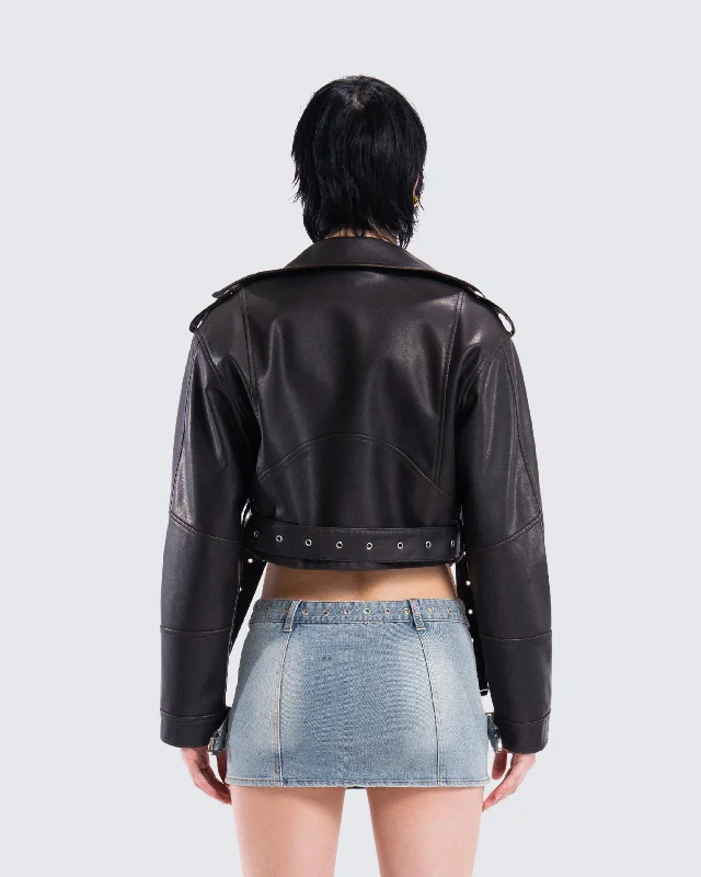 Robyn Vintage Black Cropped Moto Jacket