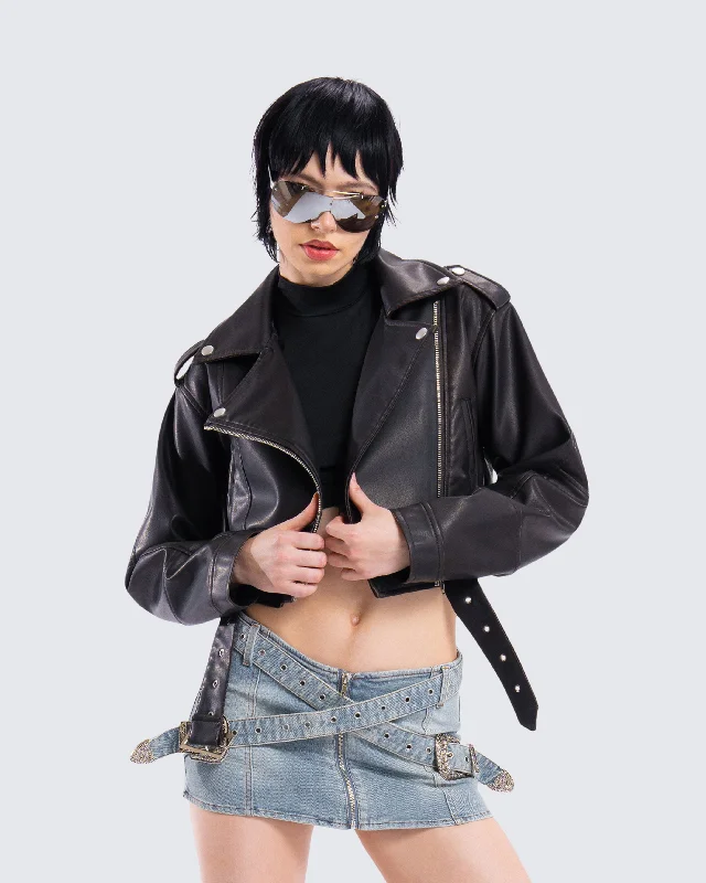 Robyn Vintage Black Cropped Moto Jacket