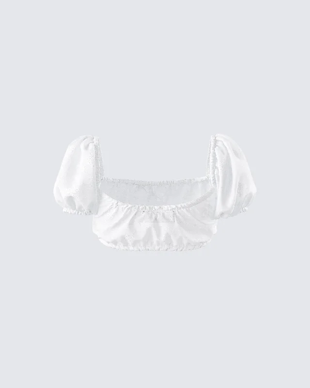 Rue White Cotton Floral Crop Top