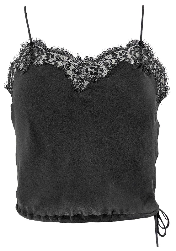 Saint Laurent Drawstring Lace Crop Top in Black