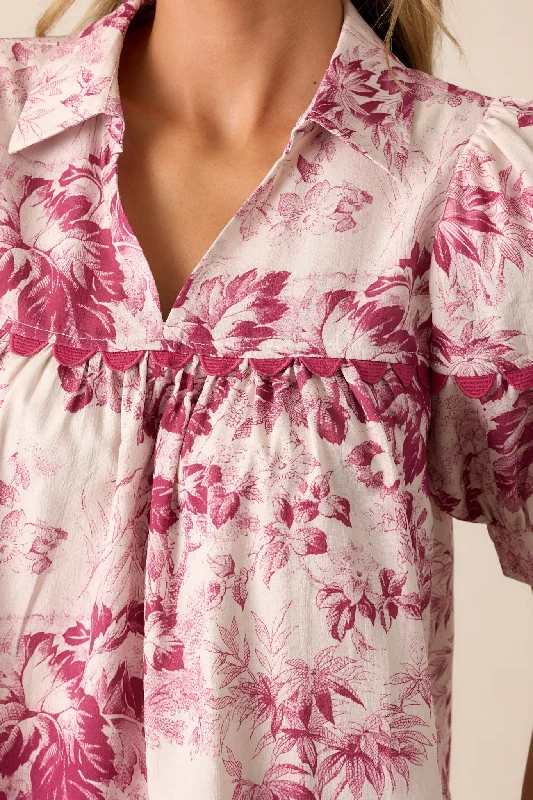 Serene Day Magenta Floral Puff Sleeve Top