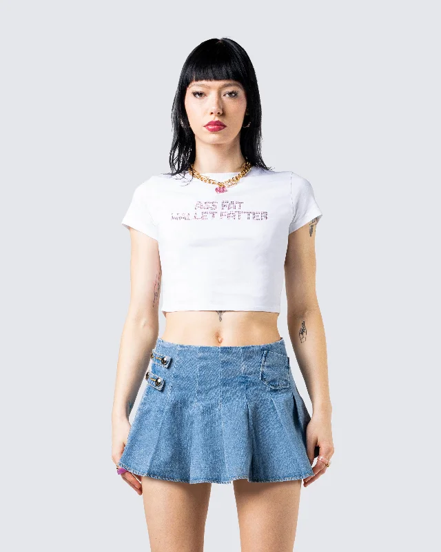 Suvi White Rhinestone Cropped Top