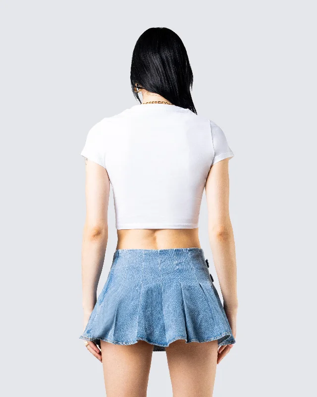 Suvi White Rhinestone Cropped Top