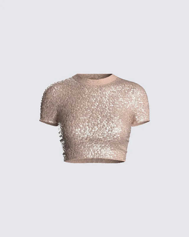 Tatiana Beige Sequin Cropped Top