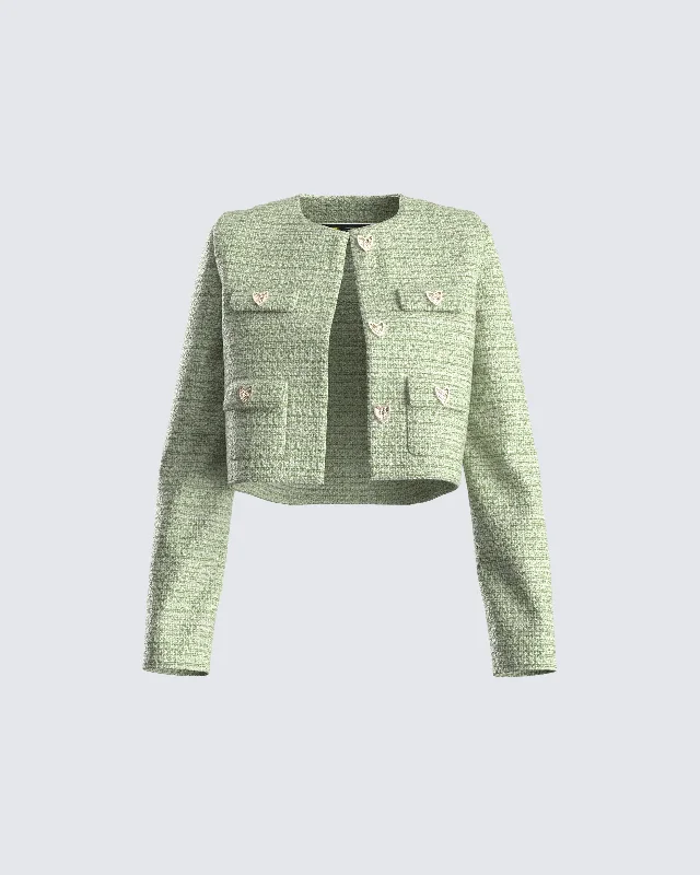 Tess Green Tweed Crop Jacket