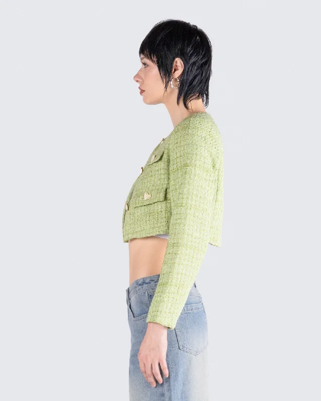 Tess Green Tweed Crop Jacket