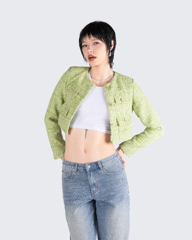 Tess Green Tweed Crop Jacket