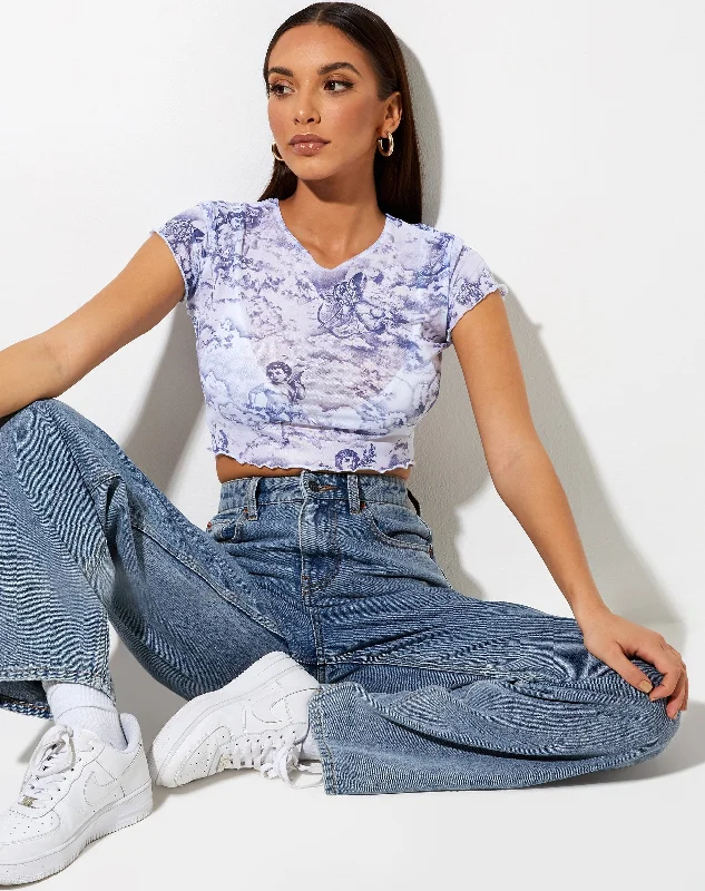 Tince Crop Top in 20's Cherub White Blue