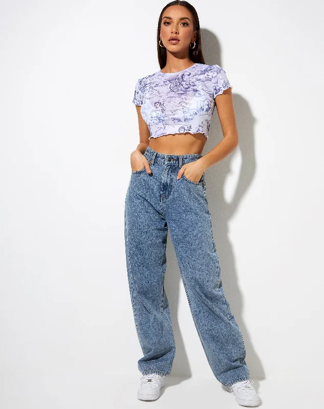 Tince Crop Top in 20's Cherub White Blue