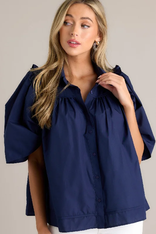 True Radiance 100% Cotton Navy Button Front Top